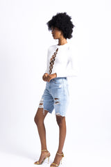 Front Lace-Up Long Sleeve Bodysuit