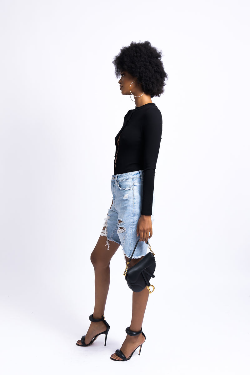 Front Lace-Up Long Sleeve Bodysuit