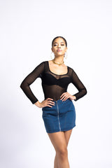 Front Zip Denim Mini Skirt