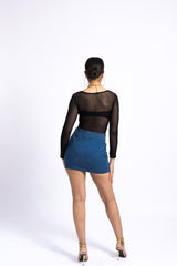 Front Zip Denim Mini Skirt