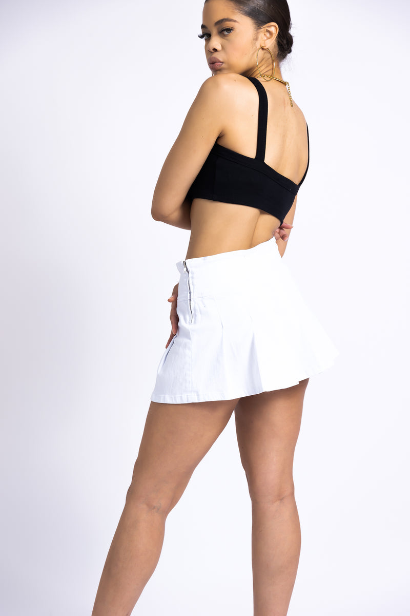 Pleated Denim Mini Skirt
